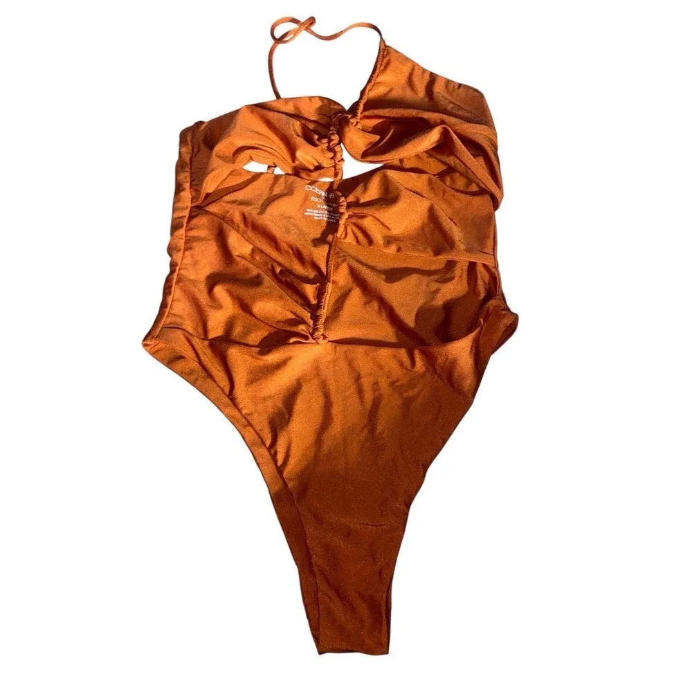 Ocean Ave by Riot Swim One Shoulder Cutout One Piece Swimsuit Copper Orange XL
